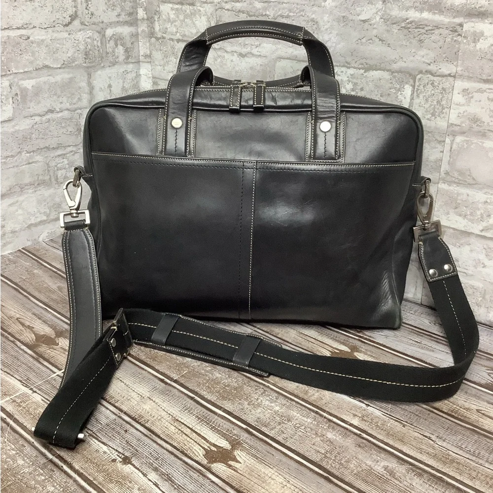 Vintage Coach Briefcase Soft Sided Black Leather Messenger Handbag Bag Slim Rare